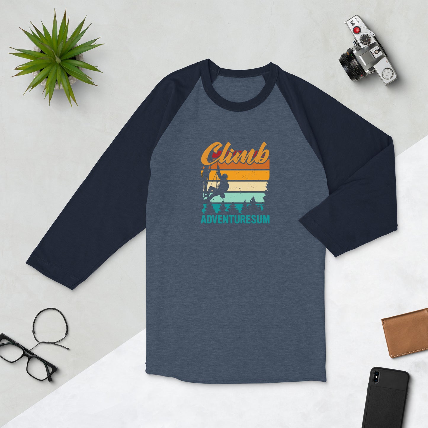 Retro Vibes Climbing 3/4 sleeve raglan shirt